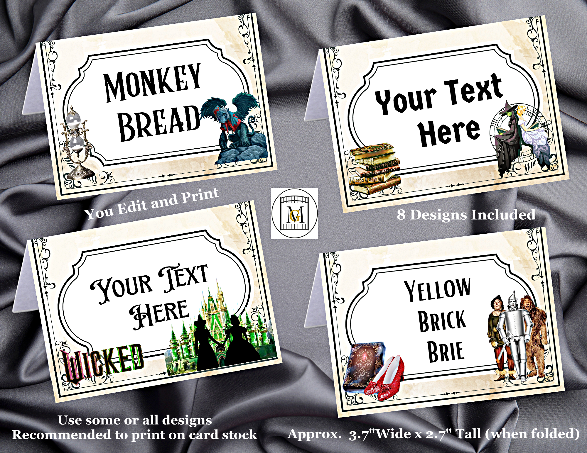 wizard of oz/wicked party food label-place cards/ editable